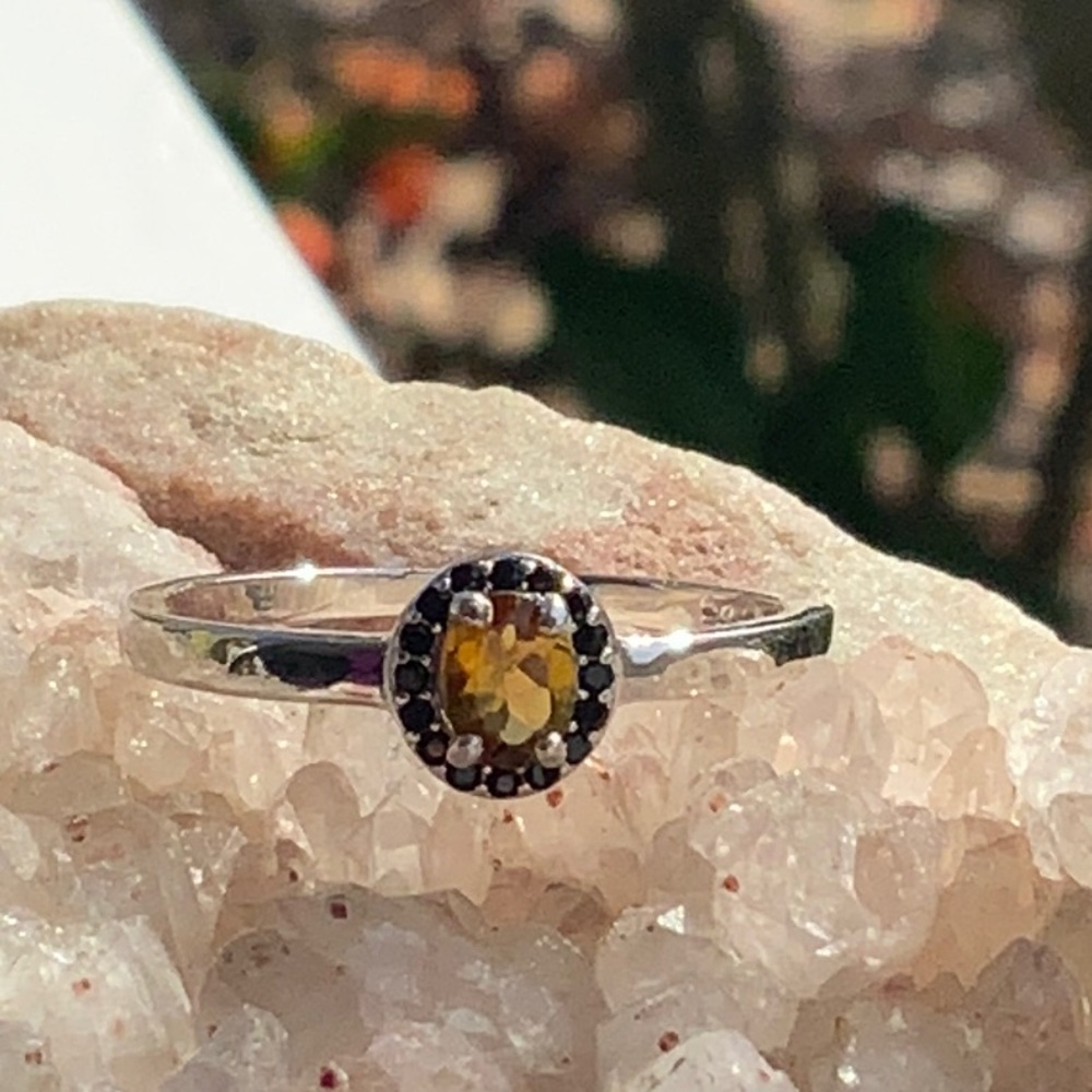 NATURAL TOURMALINE & BLACK SPINEL 925 STERLING SILVER RING, SIZE 8.5